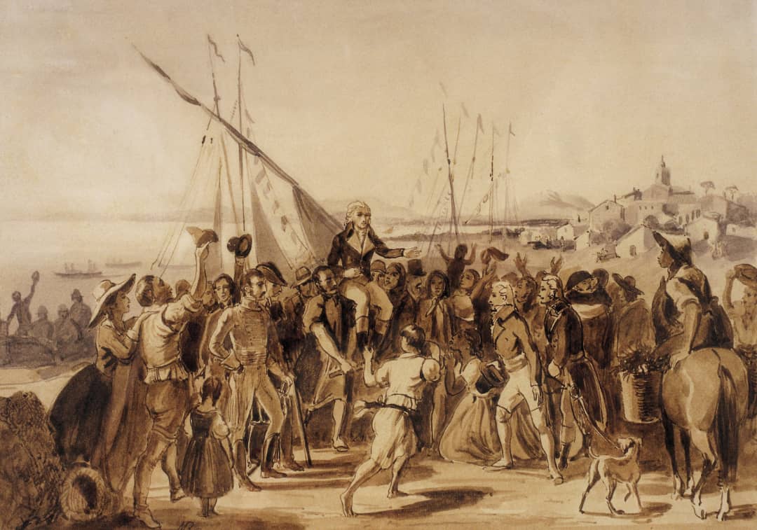 Recibimiento de Miranda en el Puerto de La Guaira. Autor Johann Moritz Rugendas. Circa 1810. Colección Fundación John Boulton.