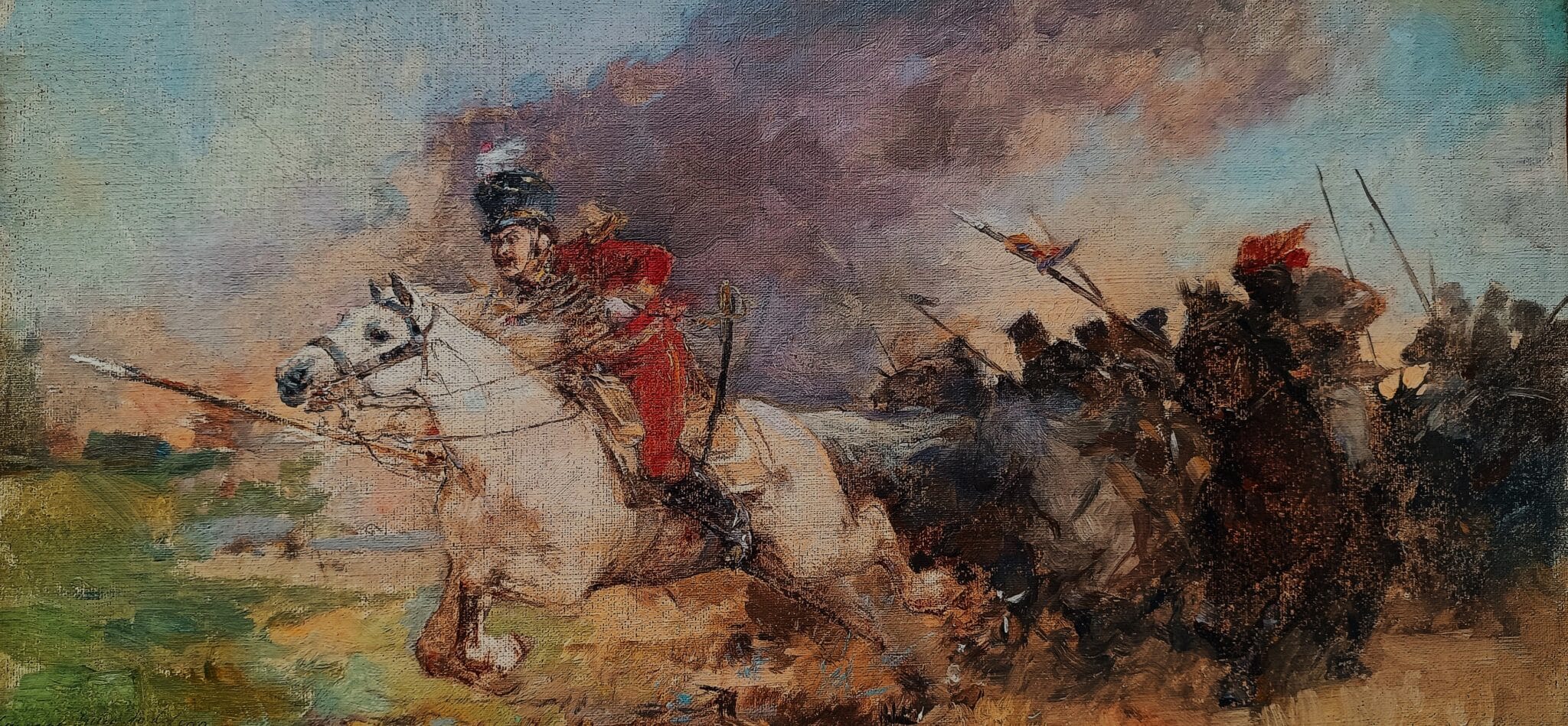 Boceto de Páez en la Batalla de Carabobo. Óleo sobre tela, Arturo Michelena, 1890. Al dorso: “Dedicado a mi distinguido amigo el Dr. Arístides Rojas”.