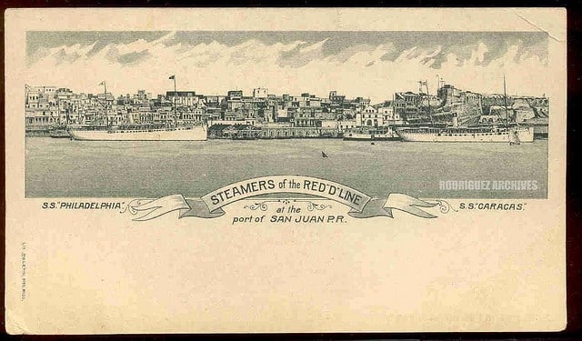 Tarjeta postal que promocionaba los buques a vapor de la Red D Line